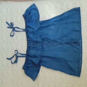 Lucky Brand Soft Denim Off the Shoulder Tie Shirt Sm